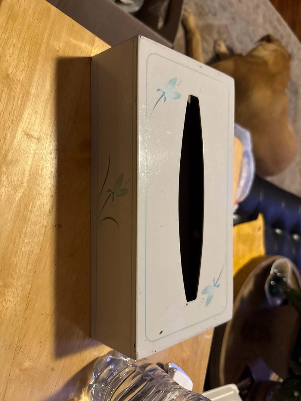 Vintage Andre Richard Tissue Box Cover Blue Floral Toleware Made in Japan